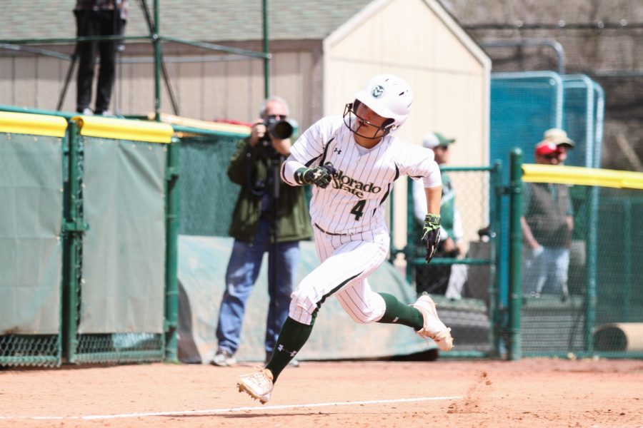 Freshman Ashley Michelena rounds third base and heads for home during the Rams third game against the University of New Mexico on Sunday, April 8. The Rams beat the Lobos 12-4. (Ashley Potts | Collegian)