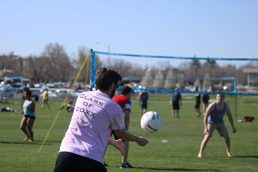 A student serves the ball during the RAMslam volleyball tournament. (Devin Cornelius | Collegian)