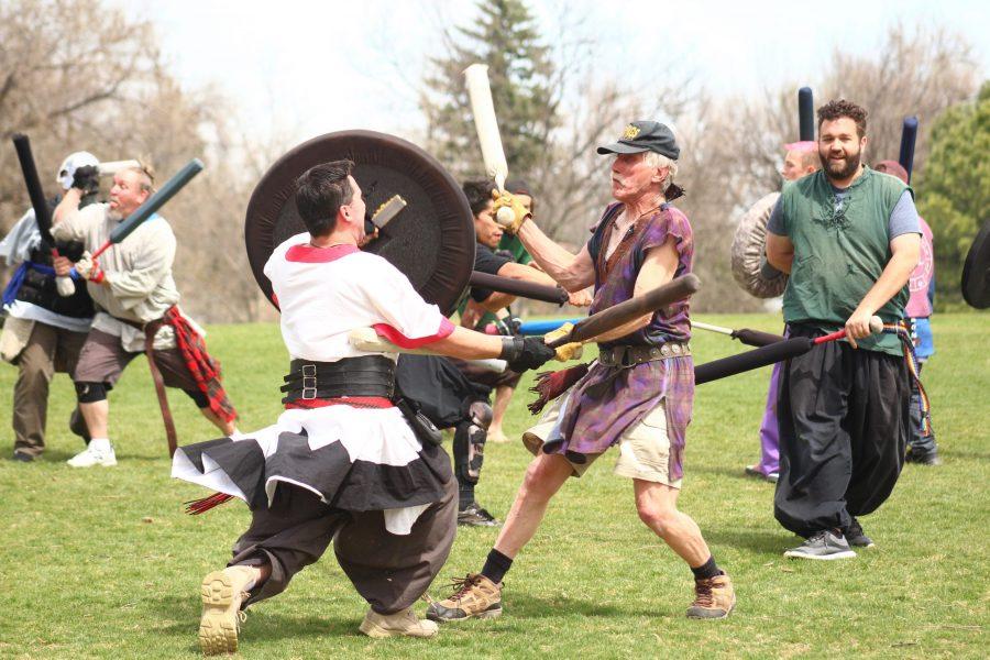 A man that goes by the name Storm Reaver is a member of the Fort Collins Amtgard group that practices their battling skills as they LARP (Live Action Role Playing) at city park on Sunday April 29th, 2018. The Fort Collins Amtgard group is a medieval style sword fighting group that is the third largest group in North America. Members of the group meet every Sunday at city park and the event is open to the public. (Matt Begeman | Collegian)
