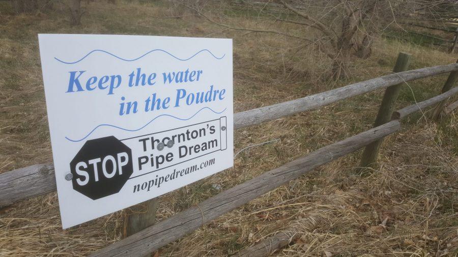 A No Pipe Dream sign is posted along Douglas Rd. where a portion of the pipeline is planned to run. 