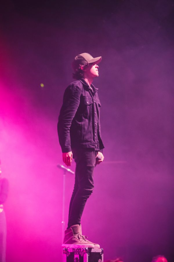 Slam poet turned professional rapper Watsky performs for a packed house Saturday night at the Ogden theater in downtown Denver as part of his Low Visibility Tour featuring the band Invisible Inc. (Davis Bonner | Collegian)