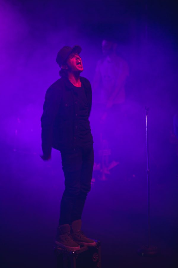 Slam poet turned professional rapper Watsky performs for a packed house Saturday night at the Ogden theater in downtown Denver as part of his Low Visibility Tour featuring the band Invisible Inc. (Davis Bonner | Collegian)