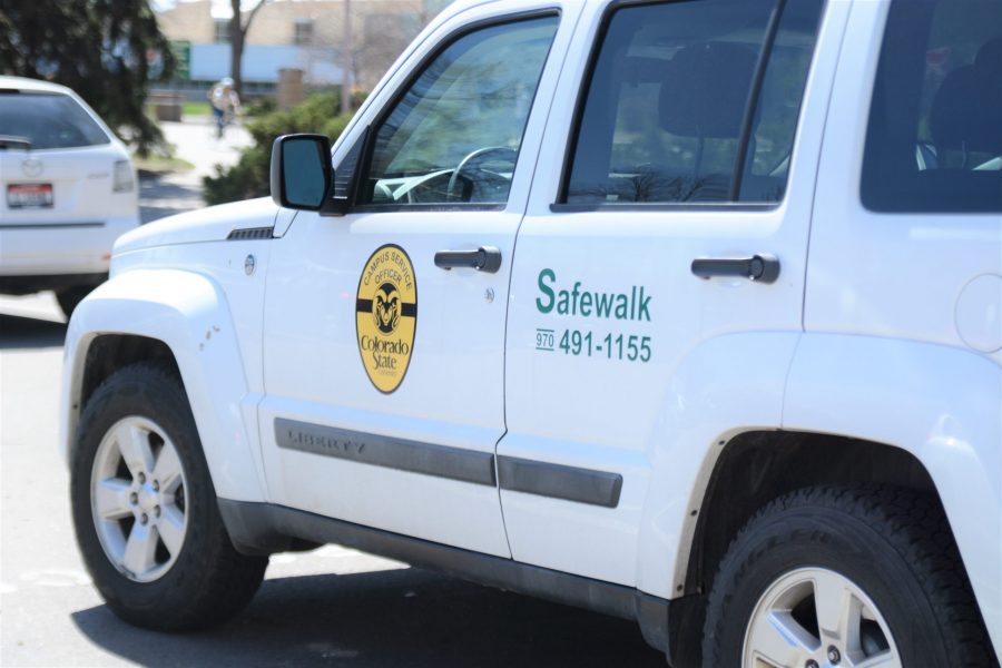 A CSU Safewalk car is seen on campus. (Mackenzie Boltz | Collegian) 