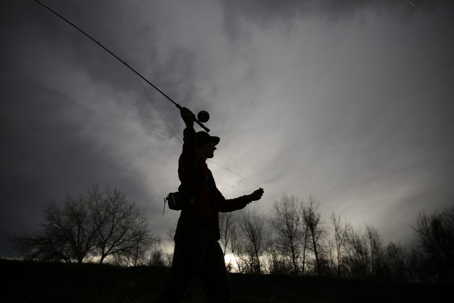 Colorado State University junior Clay Westbrook fly fishes along the Cache la Poudre River on April 4, 2018 in northern Fort Collins. Westbrook found some time to go fishing after his classes were done for the day.  (Forrest Czarnecki | The Collegian)