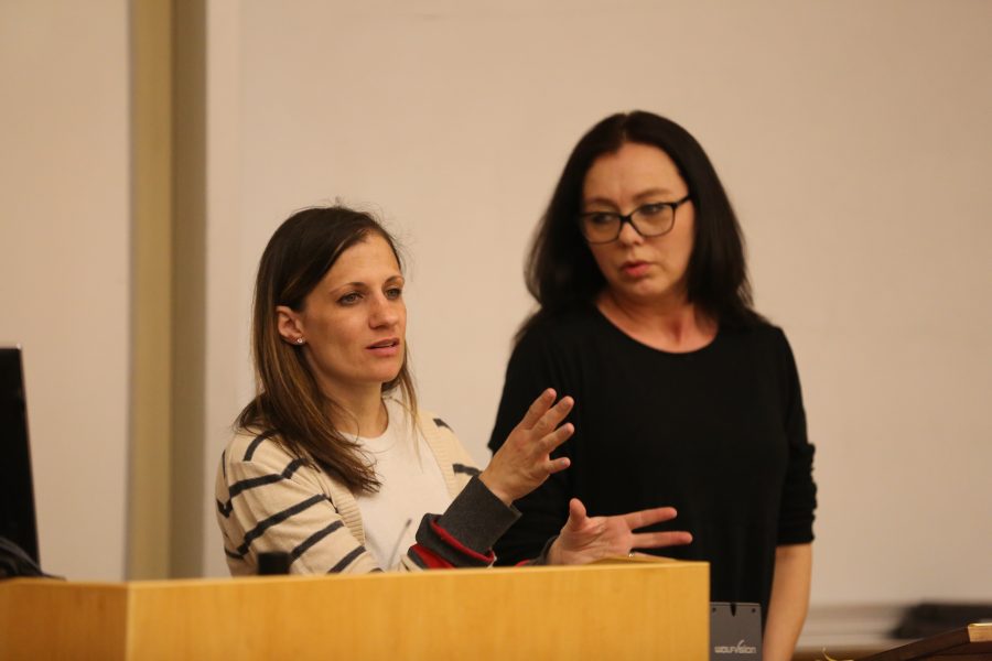 Rachel Grohs speaks at the Columbine Shooting Memorial Rally and Vigil in the Clark A building on April 20, 2018.  (Forrest Czarnecki | The Collegian)