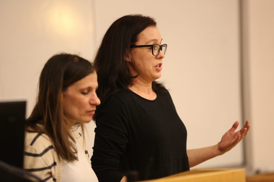 Rachelle Delich speaks about mental health at the Columbine Shooting Memorial Rally and Vigil in the Clark A building on April 20, 2018.  (Forrest Czarnecki | The Collegian)