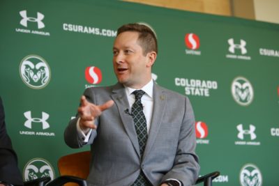 CSU's new basketball head coach Niko Medved fields questions from the media during a press conference Friday morning to officially announce his new position with the university. (Davis Bonner | Collegian)