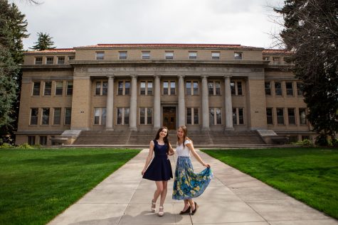 17-18 Editor-in-Chief Erin Douglas (left) and 17-18 Managing Editor Tatiana Parafiniuk-Talesnick (right) in May 2018. (Tony Villalobos May | Collegian)