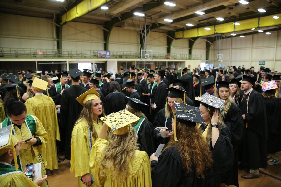 Colorado State University graduates line up in their respective majors before the graduation ceremony for the College of Agricultural Sciences on May 12, 2018 at Moby Arena.  (Forrest Czarnecki | The Collegian)