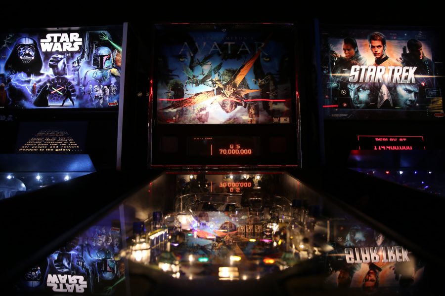 Pinball machines featuring all different types of science fiction movies are seen at the Pinball Jones Campus West location.  (Forrest Czarnecki | The Collegian)