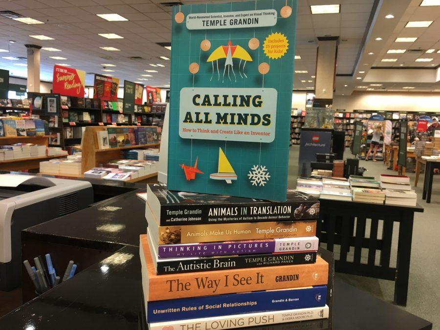 Dr. Temple Grandins books for the signing this coming Saturday.  All the books are available for purchase at Barnes and Noble. (Claire Oliver | Collegian)