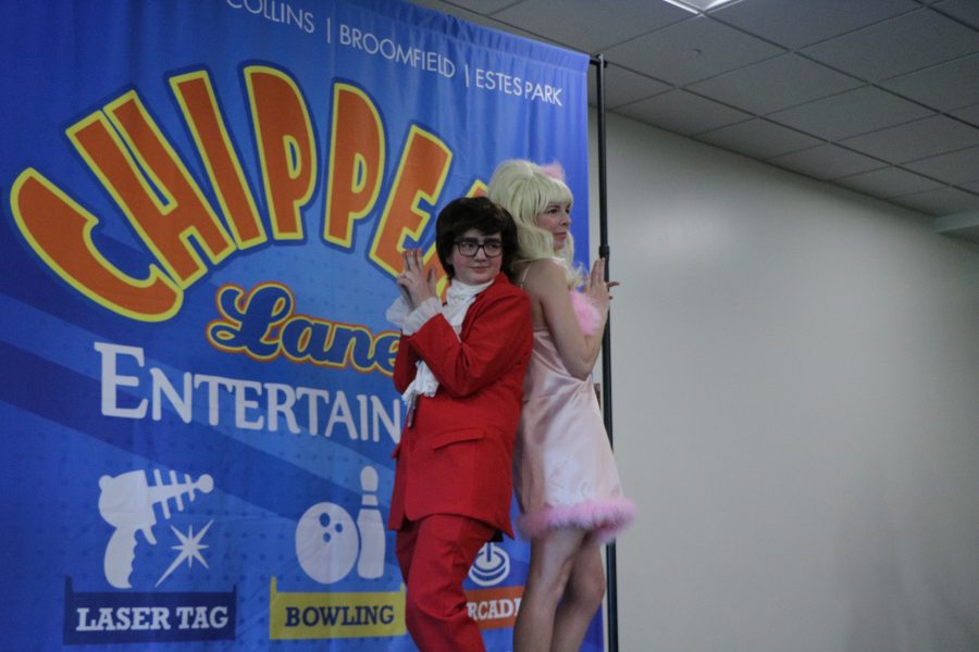 James and Zoe pose as Austin Powers and a Fembot at the Comic con catwalk. (Devin Cornelius | Collegian)