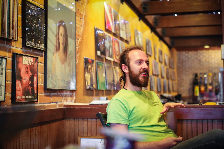 In the former location of 39-year-old Italian restaurant Bisettis, a new record store has set up shop. Sean Fogerty (pictured) and his father (waiting on name) started All Sales Vinyl, located in Downtown Fort Collins. The shop primarily sells vinyls, CDs, posters, and record players, but also features a mix of ukuleles and other unique percussion novelties. Doors open this Saturday, September 1st. (Brooke Buchan | Collegian)
