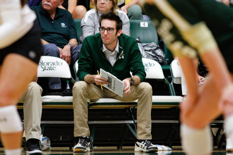 Assistant Coach Luke Murray watches the game from the bench. (Ashley Potts | Collegian)