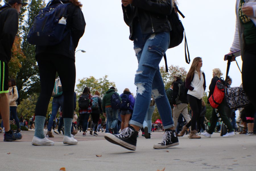 Students walk to their next classes on Friday. (Devin Cornelius | Collegian)