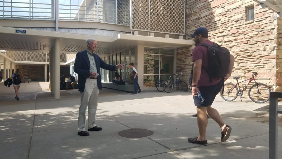 Gideons hand out Bibles between LSC and Engineering on CSU campus