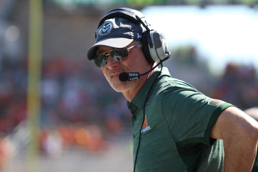 Defensive line coach John Jancek watches a play during the game against Illinois State. (Ashley Potts | Collegian)