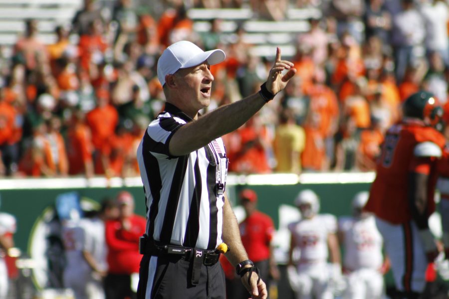 A referee makes a call during the game against Illinois State Sept. 22, 2018.  (Collegian File Photo)