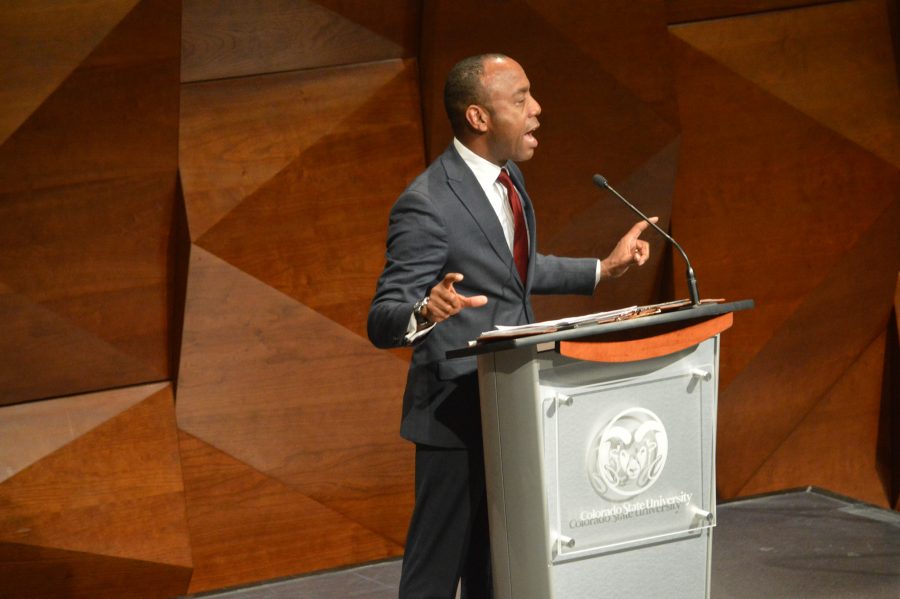 Former president and CEO of the NAACP, Cornell Brooks, speaks in the LSC theater on October 3rd, 2018. Brooks is a graduate of both Head Start and Yale Law School, as well as an ordained minister, civil rights attorney, and social justice activist. Brooks Keynote address is a part of the diversity symposium. Mackenzie Pinn | Collegian