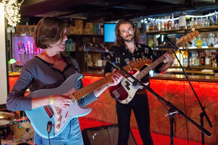 Former CSU students Olivia Baxter and Jayce Haley, musicians in the band Orca Welles, play a show at Pinball Jones Oct. 11, 2018. (AJ Frankson | Collegian)