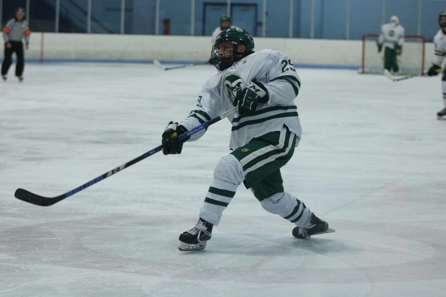 Austin Ansay (29) Shoots the puck towards the Arizona goal in order to tie the game (Devin Cornelius | Collegian)