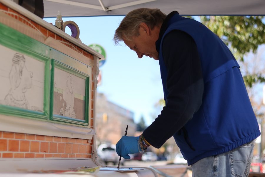 Burt Nunnelee is an artist in Fort Collins. He is currentently working for Pianos About Town. His drawing, His design for the piano is called "The Lonesome Troubadour" and shows us music, romance, and emotions, using dogs instead of humans allowing us to connect with the art on a different way.  (Devin Cornelius | Collegian)
