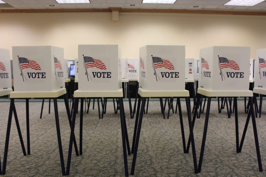 Voting boxes stand in rows in the North Ballroom of the Lory Student Center. Election day is on Nov. 6th and voting/ballot drop off in the LSC can take place until 7pm on election day. (Matt Begeman | Collegian)
