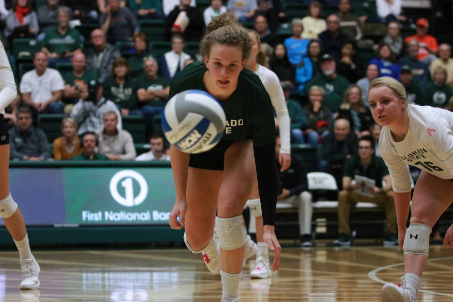 Olivia Nicholson prepares to dive for the ball and keep the play alive. (Devin Cornelius | Collegian)