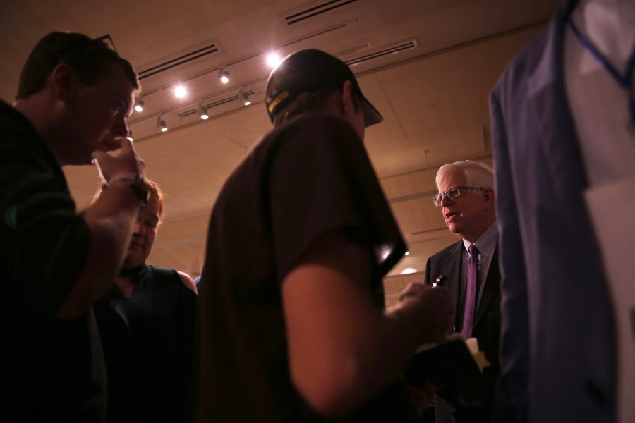 Conservative radio talk show host Dennis Prager chats with supporters and poses for photos following his speech on campus on Oct. 29, 2018. (Forrest Czarnecki | Collegian)