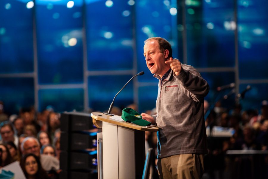 Colorado Governor Jared Polis speaks at a Colorado Democrat rally in the Lory Student Center Wednesday, Oct. 24, 2018. (Natalie Dyer | Collegian)