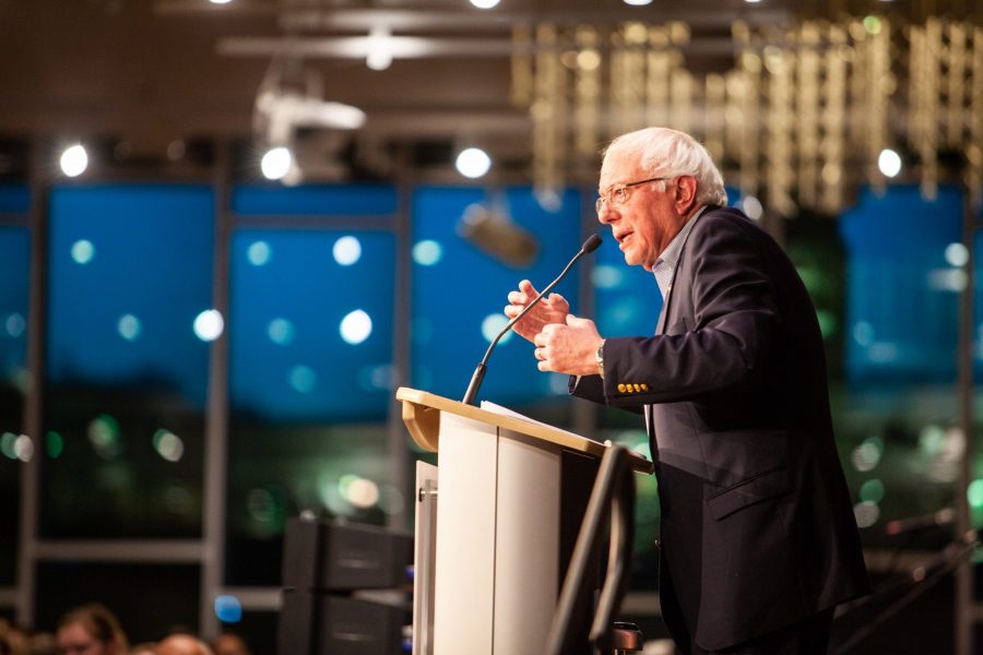 US Senator Bernie Sanders speaks to the audience during the Bernie Sanders rally in the Lory Student Center Ballroom on Oct. 24, 2018. (The Collegian file photo)