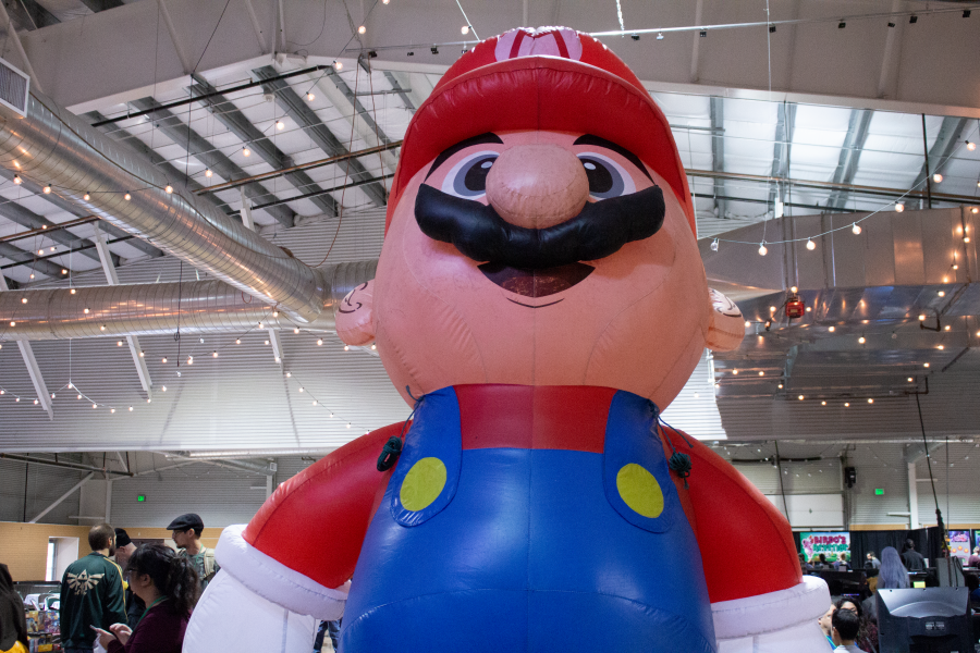 A Mario balloon looms over the crowd at Vincon 2018 (Graham Shapley | Collegian)