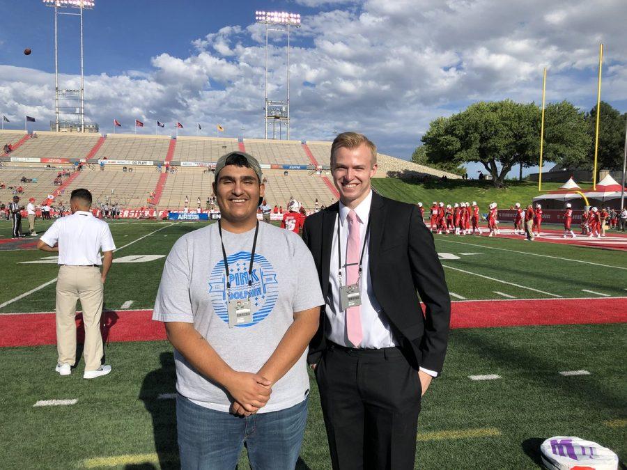 Matthew Narvaiz (left) and Cameron Goeldner (right) pose for a picture before Lobos season opener Sept. 1.  Photo Courtesy of Matthew Narvaiz