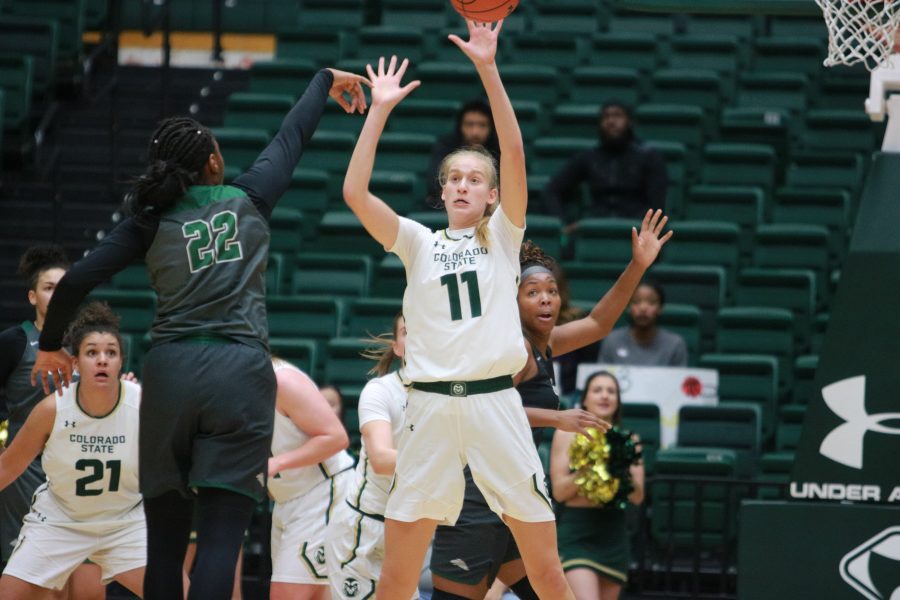 Lena Svanholm(11) blocks a pass and forces a turnover, during CSU's home game vs Eastern NM on November 6th 2018. The Rams win 72-46. (Devin Cornelius | Collegian)