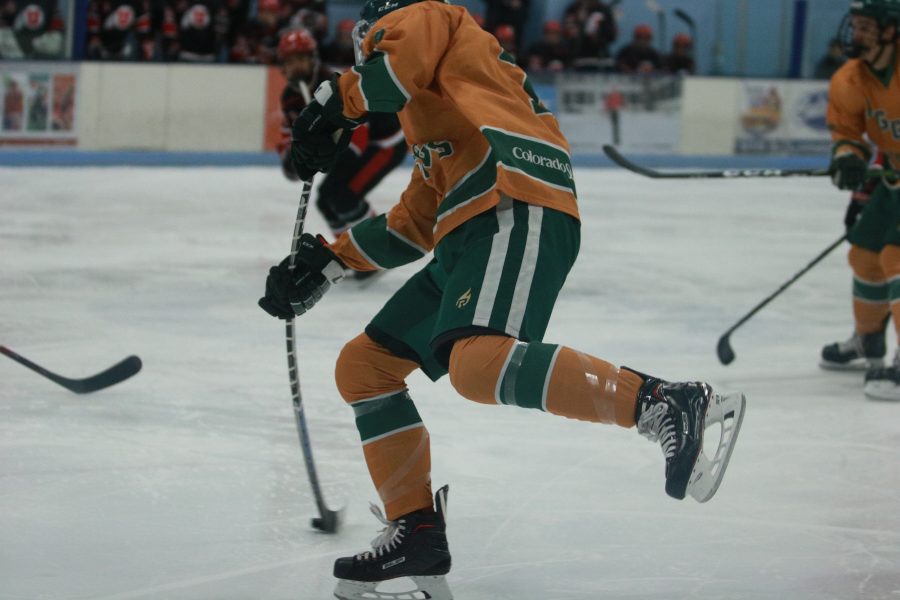 John Tower (7) fires the puck towards the Utah's goal. Rams beat the Utes 6-3.(Devin Cornelius | Collegian)