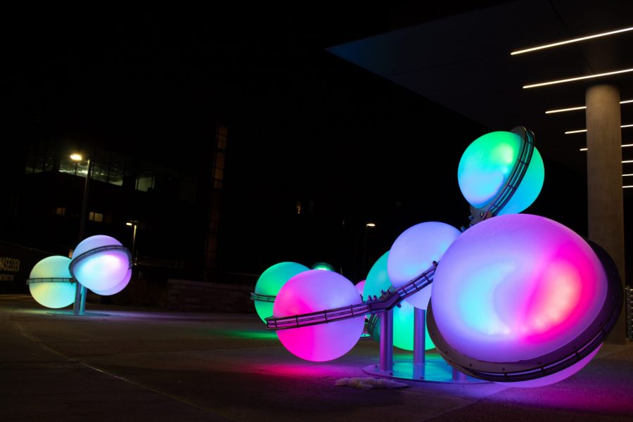 Light up orbs outside of the Biology building located off of West Pitkin Street. (Clara Scholtz | Collegian)