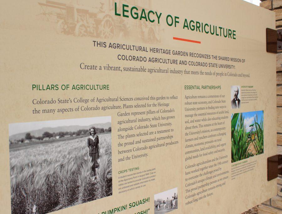 Colorado State Universitys Heritage Arboretum and Garden puts emphasis on the agriculture history at the University with signs depicting past accomplishments and actions related to agriculture and CSU. 