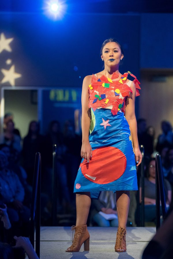 The students of Design and Merchandising in the College of Health and Human Sciences put on the Urban Stars - A Sustainable Fashion Show, hosted by Fashion Group International (FGI). The show features garments made from recycled, reused and repurposed materials. November 9, 2018