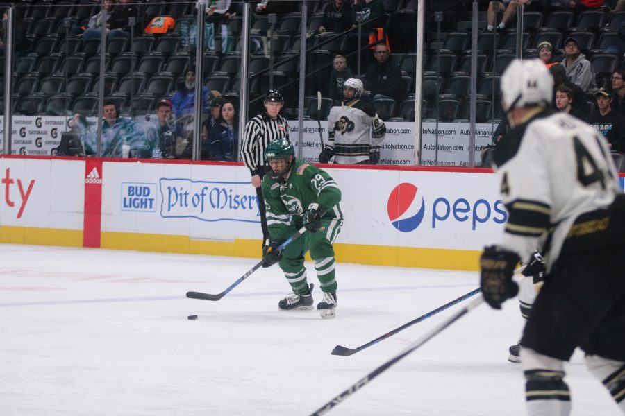 Austin Ansay (29) looks to pass to a teammate during the game against CU at the Pepsi Center. CSU loses 8-3. (Devin Cornelius | Collegian)