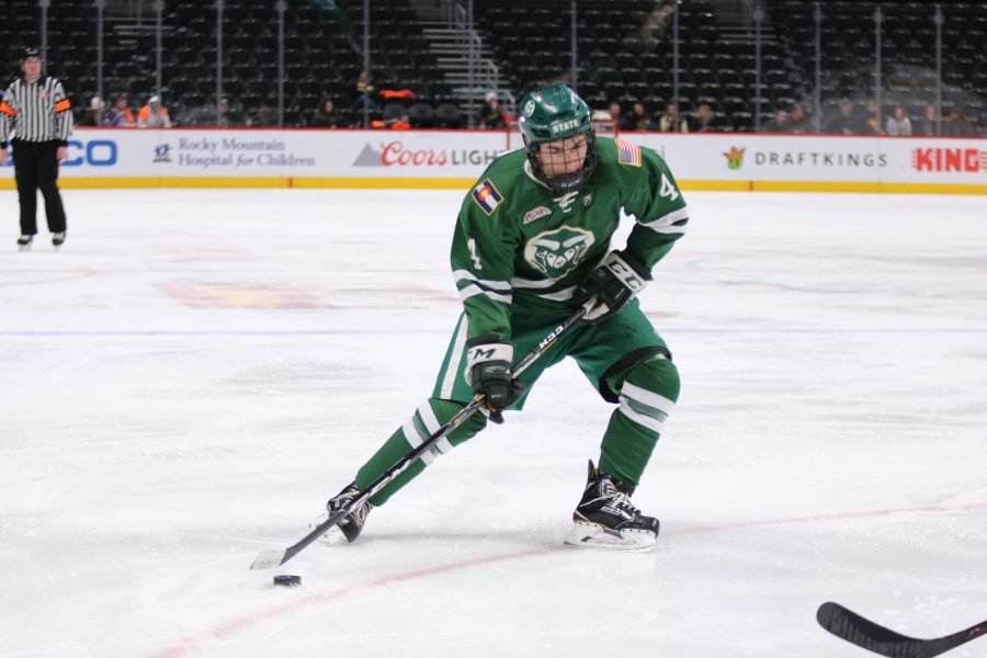 Noah Miller (4) looks to score on CU as the Rams battle the Buffs at Pepsi Center. The Buffs won 8-3. (Devin Cornelius | Collegian)