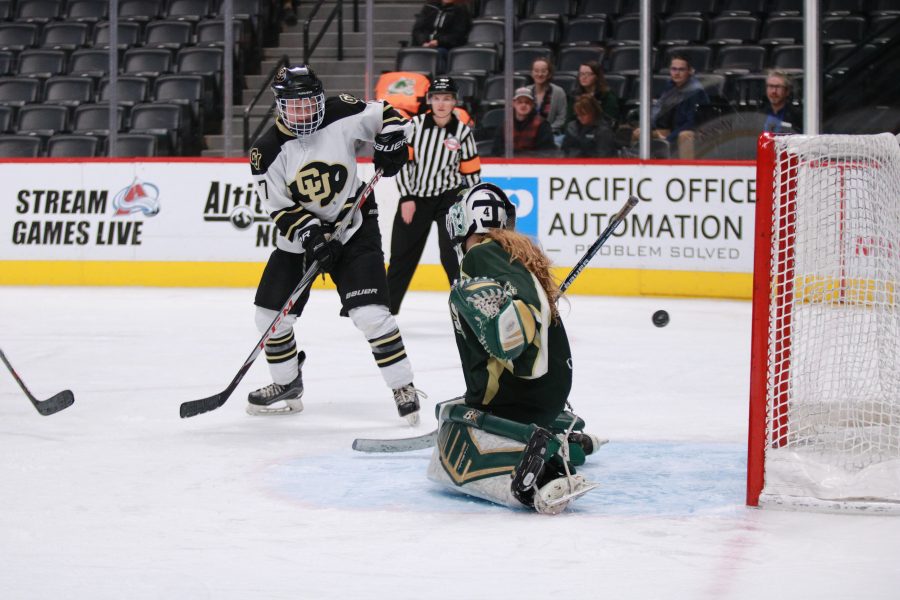 Mackenzie Roberts(1) blocks a shot from a CU player, as the Rams battle the Buffs. CSU loses 9-0. (Devin Cornelius | Collegian)