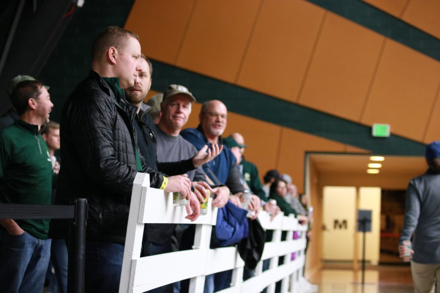 Fans watch the CSU basketball while drinking beer at the new FNBO Loft in Moby arena Jan. 28, 2019.
