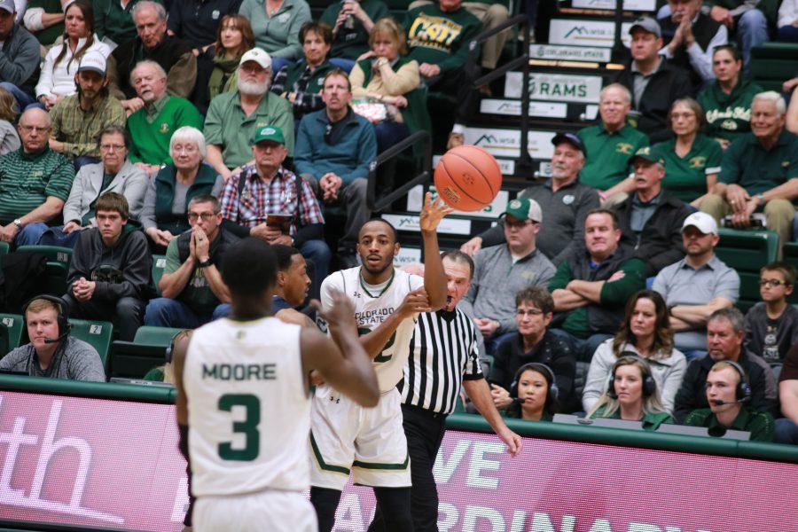 J.D Paige (22) passes the ball to Kendle Moore (3) during their game the FSU Bulldogs. The Rams win 74-65(Devin Cornelius | Collegian)
