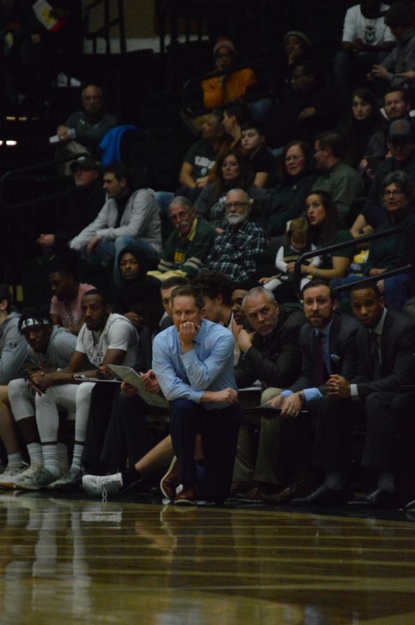 Colorado State Universitys head coach Niko Medved watches the game against Boise State on Jan. 29. The Rams fell to the Broncos 70-68. (Skyler Pradhan | Collegian)