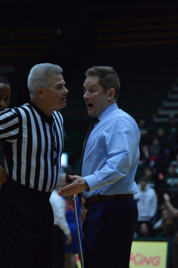 Colorado State University's head coach Niko Medved reacts to a play during the game against Boise State on Jan. 29. The Rams fell to the Broncos 70-68. (Skyler Pradhan | Collegian)
