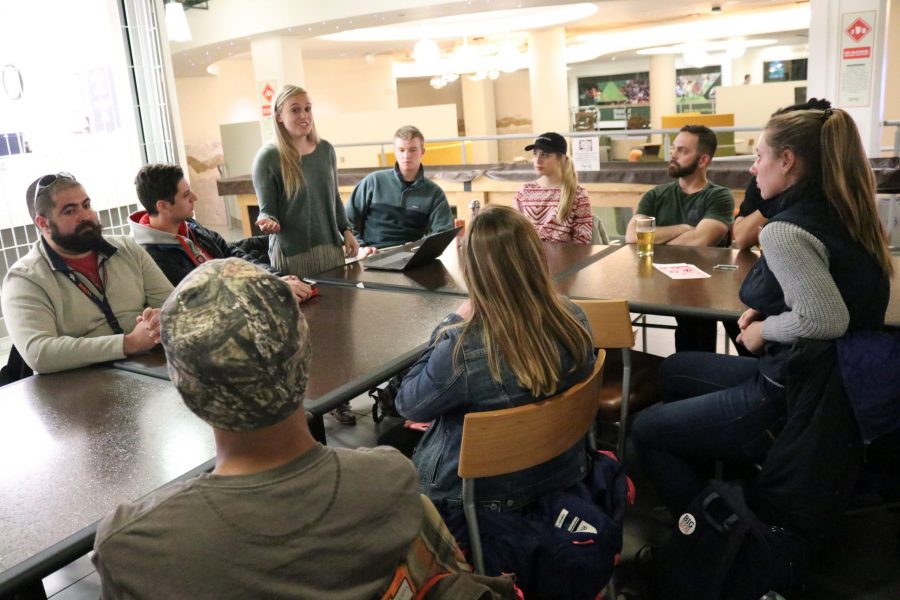 Isabel Brown, standing, leads an informational discussion for students interested in joining the Battering Ram, an alternative publication. (Anna von Pechmann | Collegian)