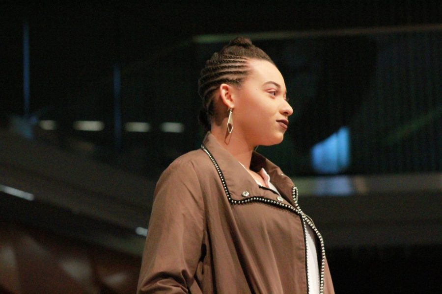 The United Women of Color club hosted a hair show as one of CSUs Black History Month events. Here is a model from the theme section Cornrows/Braids. (Susie Heath | The Collegian)