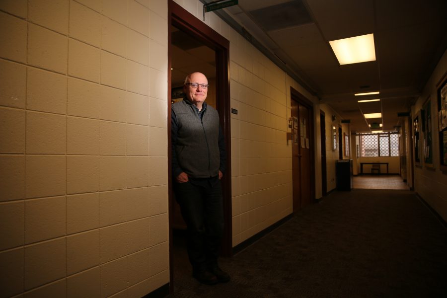 Colorado State University journalism and media communication professor Mike Humphrey poses for a portrait near his office in the Clark Building. Humphrey was recently awarded one of CSU's Best Teacher Awards, one of six professors to win. (Forrest Czarnecki | Collegian)
