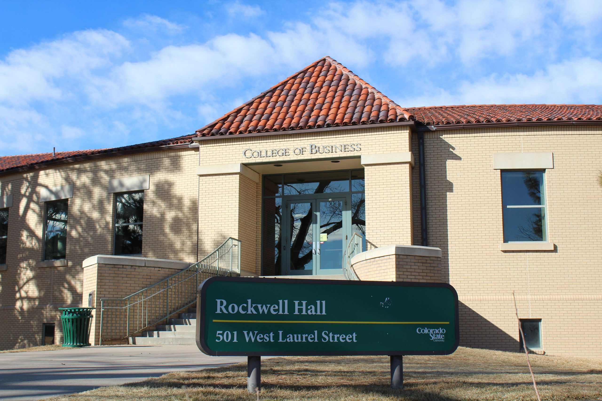 Rockwell Hall with blue sky in background