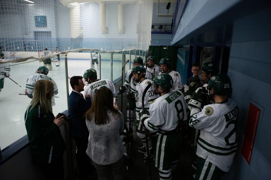 The Rams prepare to enter the ice at the  beginning of the 3rd period of the game against CU on February 16, 2019. CSU went on to the ice with a 1 point lead in the third period. (Josh Schroeder | Collegian)